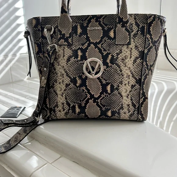 Valentino Black and Cream Python Pattern Tote